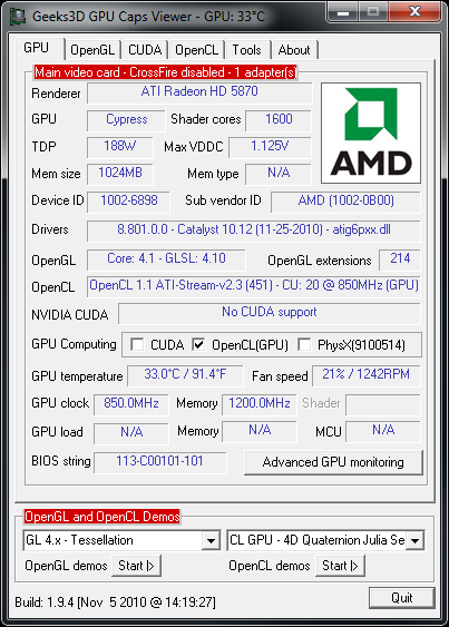 AMD Catalyst 10.12 in GPU Caps Viewer 1.94