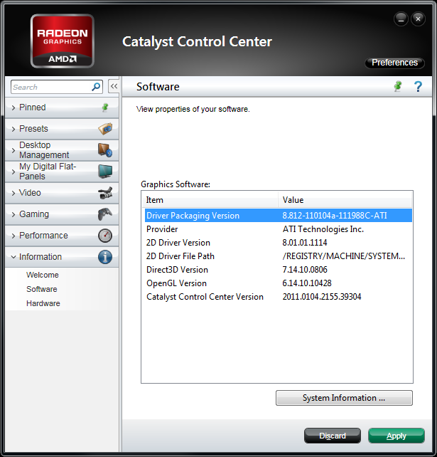 AMD Catalyst 11.2 Component Versions
