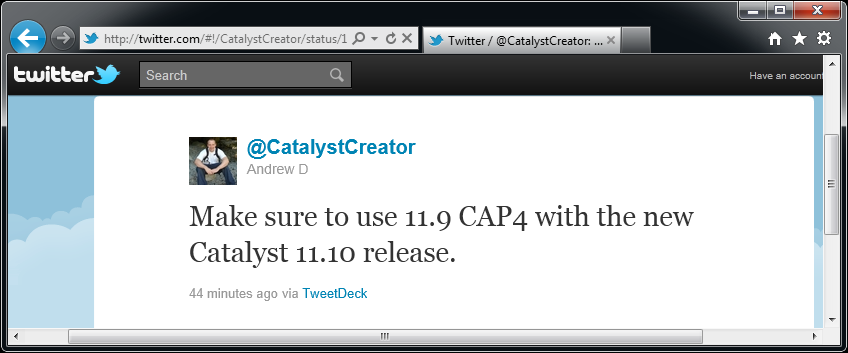 CatalystCreator Andrew Dodd about Catalyst 11.10 on Twitter (1)