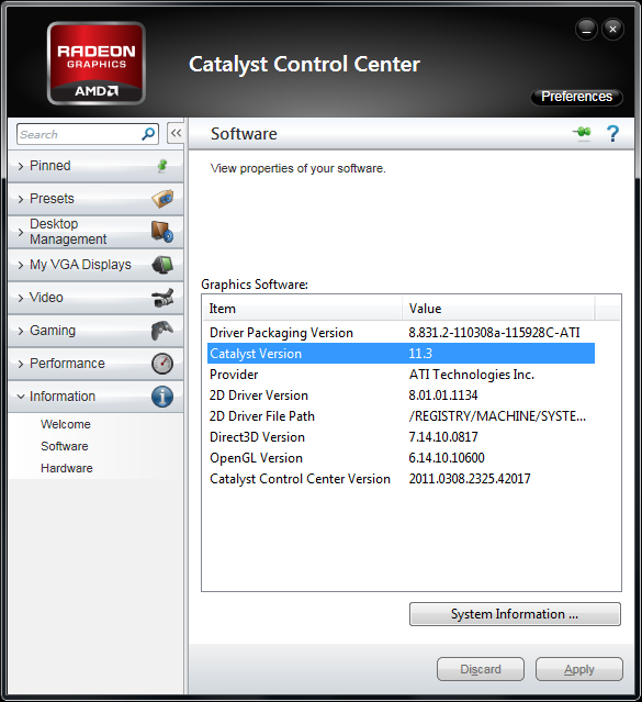 AMD Catalyst 11.3 Component Versions